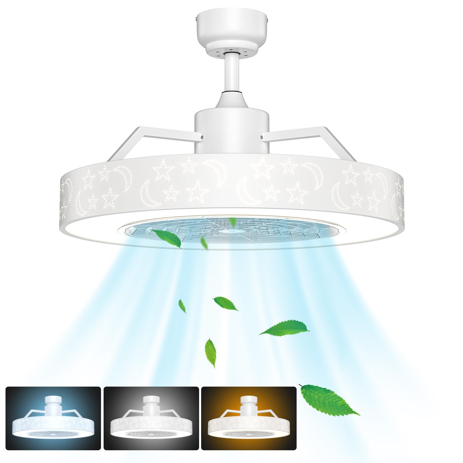 Tangkula 23" Ceiling Fan with Lights with Invisible Blades Starry Sky Acrylic Lampshade